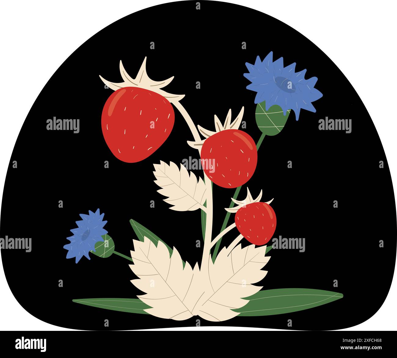 Erdbeere mit Kornblumen Vektor-Illustration für Design, Poster und Etikett. Stock Vektor