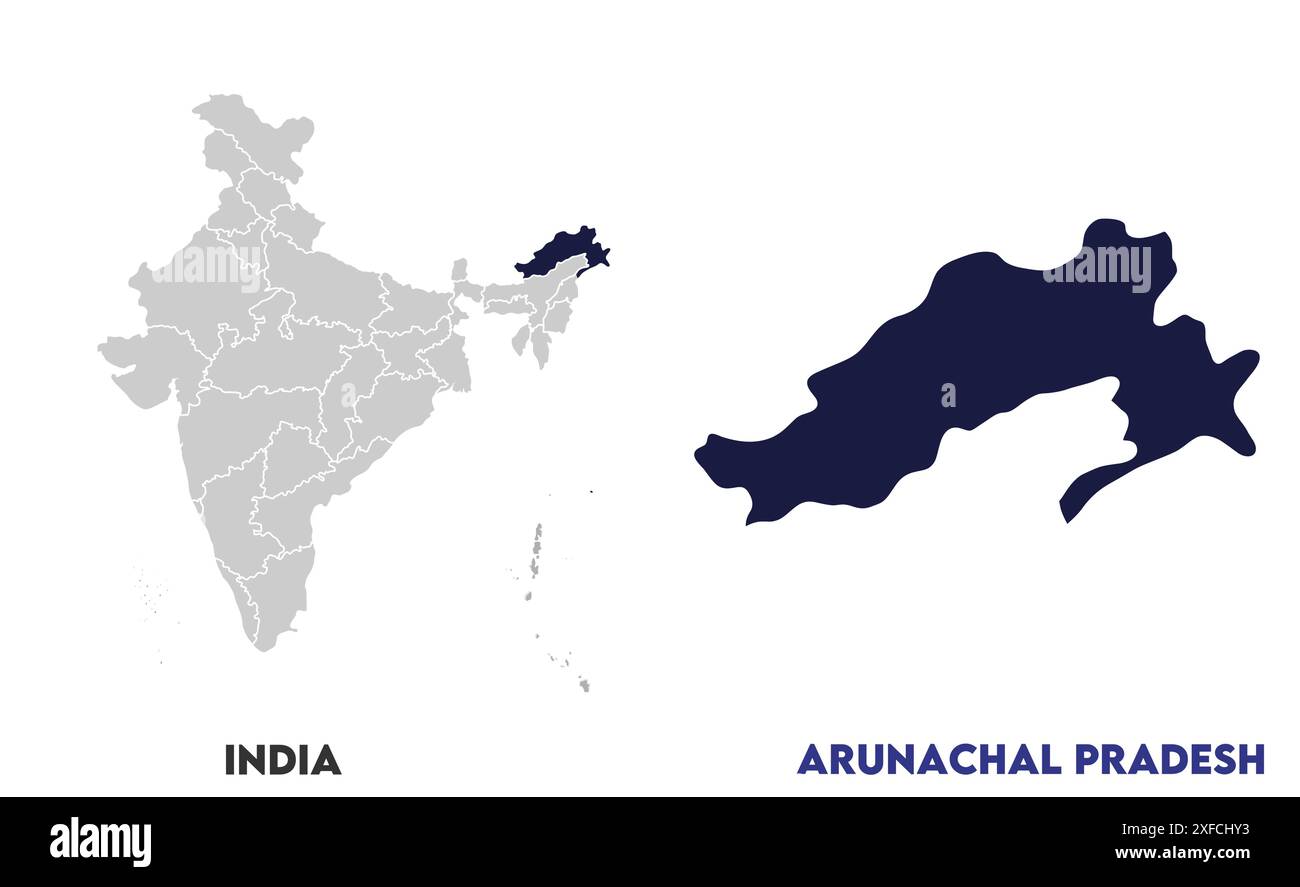 Arunachal Pradesh Map1, Bundesstaat Indien, Republik Indien, Regierung, politische Karte, moderne Karte, indische Flagge, Vektorillustration Stock Vektor