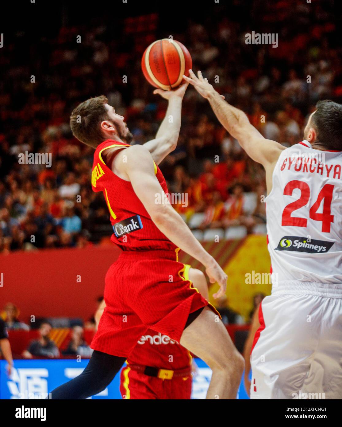 VALENCIA, SPANIEN, 2. Juli 2024, Brizuela aus Spanien während des Olympischen Qualifikationsturniers der FIBA gegen den Libanon, Credit Eduardo Ripoll. Stockfoto