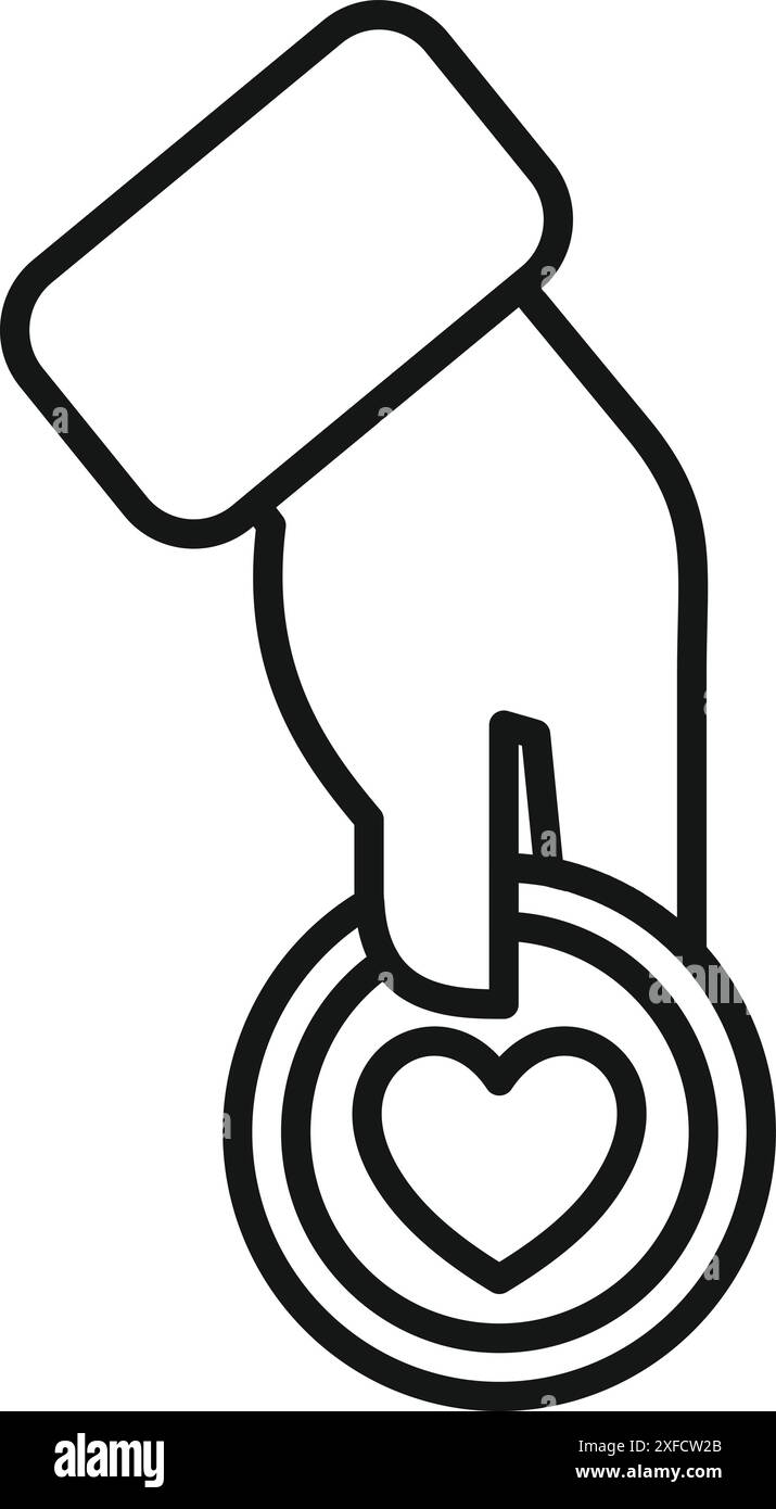 Hand steckt eine Herzmünze in eine Spendenbox, perfekt für wohltätige Themen Stock Vektor