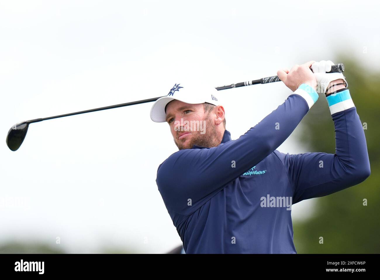 Juli 2024; West Lancashire Golf Club, Blundellsands, Liverpool, England; Endqualifikation für das Open Golf Turnier; Sam Horsfield spielt ab dem 11. Abschlag Stockfoto