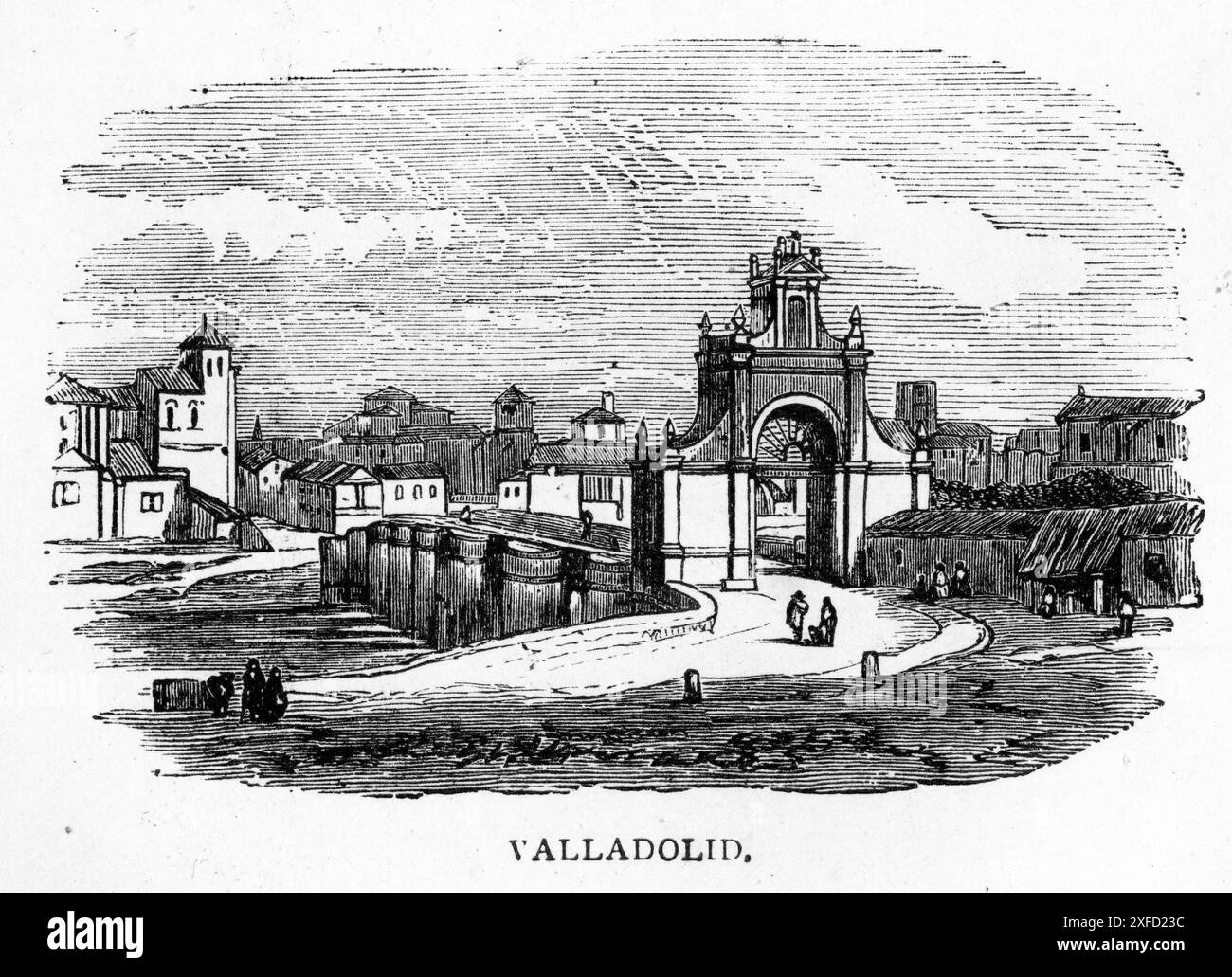 Gravur von Valladolid in den 1890er Jahren, einer Gemeinde in Spanien und Hauptsitz der Regierung und de facto Hauptstadt der autonomen Gemeinschaft Kastilien und León. Es ist auch die Hauptstadt der Provinz Valladolid. Stockfoto