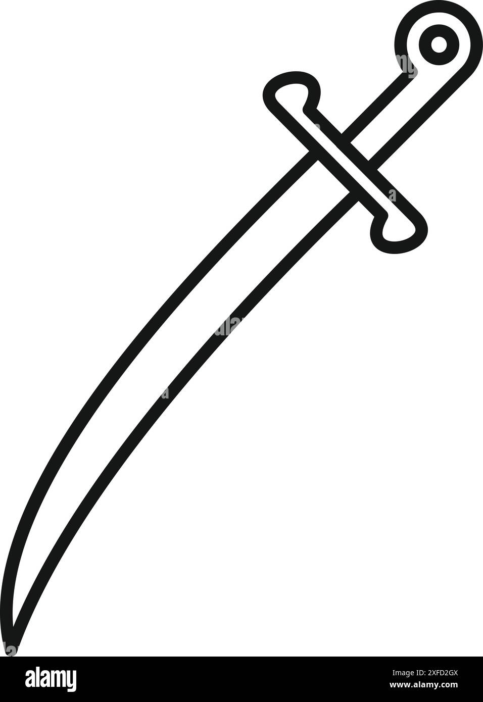 Einfache Strichkunst-Ikone eines gekrümmten Schwertes, symbolisiert Stärke, Verteidigung und historische Waffen Stock Vektor