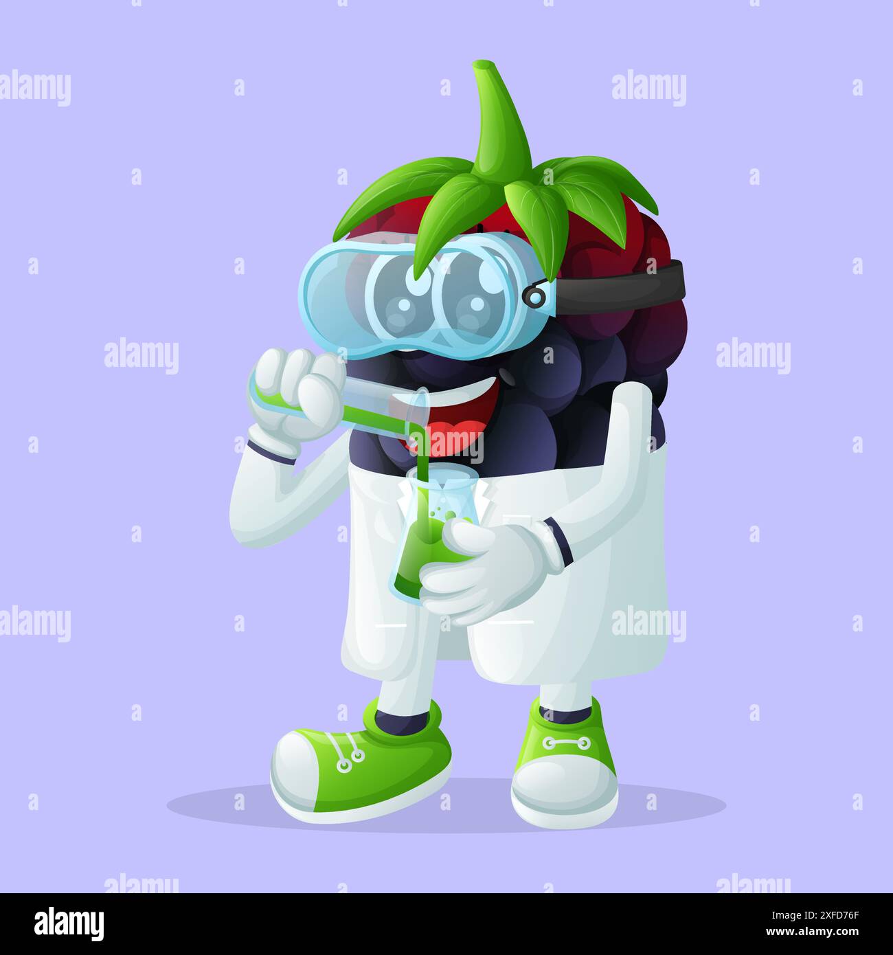 Niedlicher blackberry-Charakter als Wissenschaftler. Perfekt für Kinder, Merchandise und Aufkleber, Werbebanner oder Blogs Stock Vektor