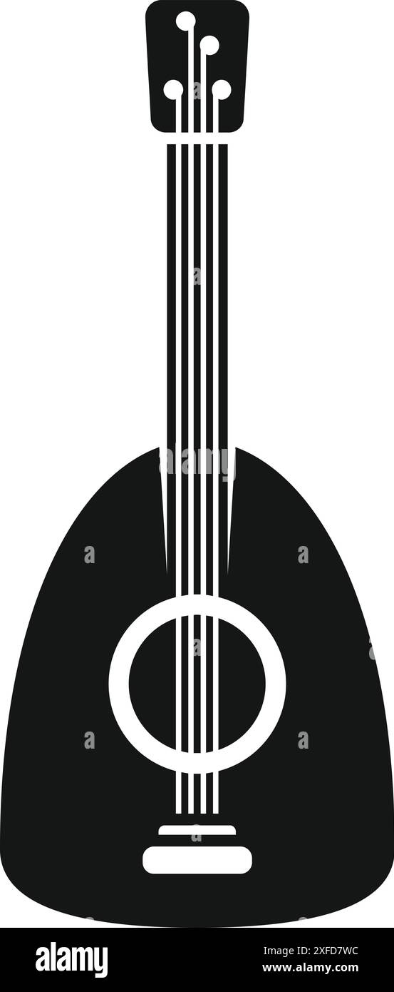 Einfache schwarze Silhouette einer Laute, ein Streichinstrument mit kurzem Hals und birnenförmigem Körper, isoliert auf weißem Hintergrund Stock Vektor