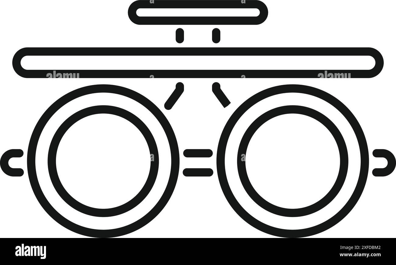 Dieses einfache Schwarzweiß-Symbol stellt einen Versuchsrahmen dar, ein Werkzeug, das von Optometrikern zur Durchführung von Augenuntersuchungen verwendet wird Stock Vektor