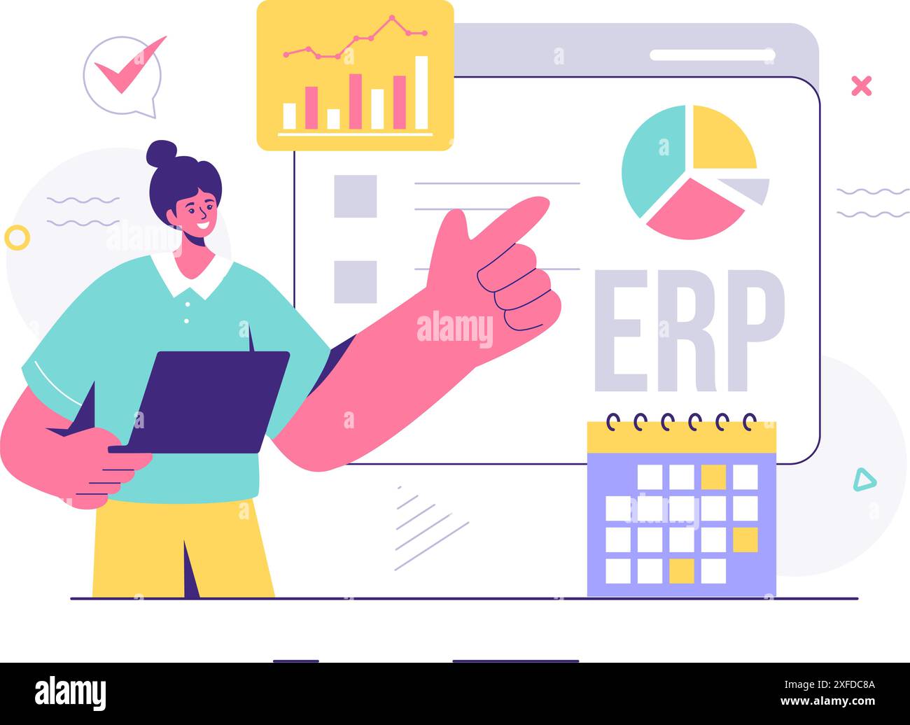 ERP Enterprise Resource Planning System Vektor-Illustration mit Business Integration, Produktivität und Unternehmenserweiterung auf einem flachen Hintergrund Stock Vektor