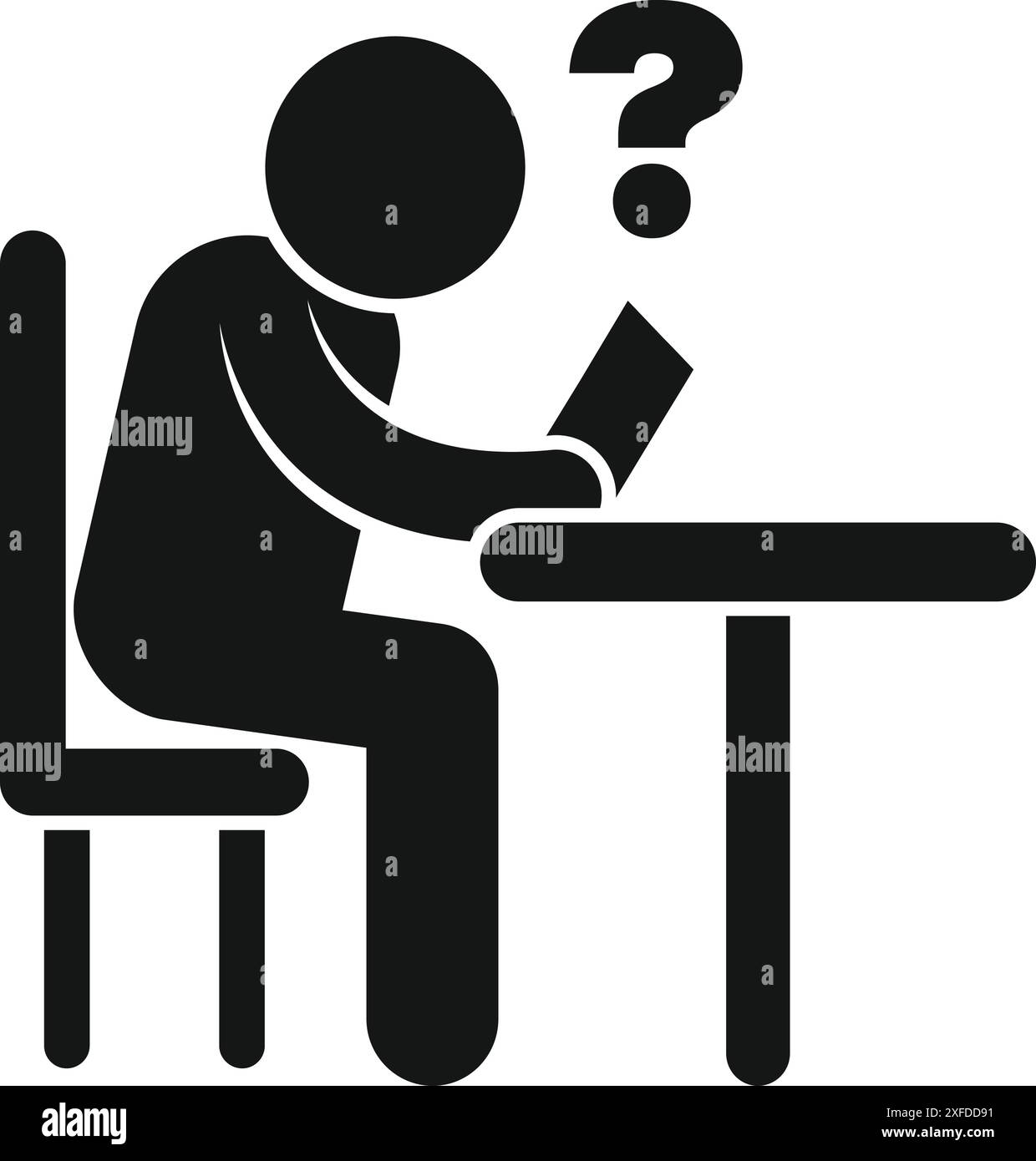 Der Student hat Schwierigkeiten, ein Konzept zu verstehen, während er an einem Schreibtisch studiert Stock Vektor