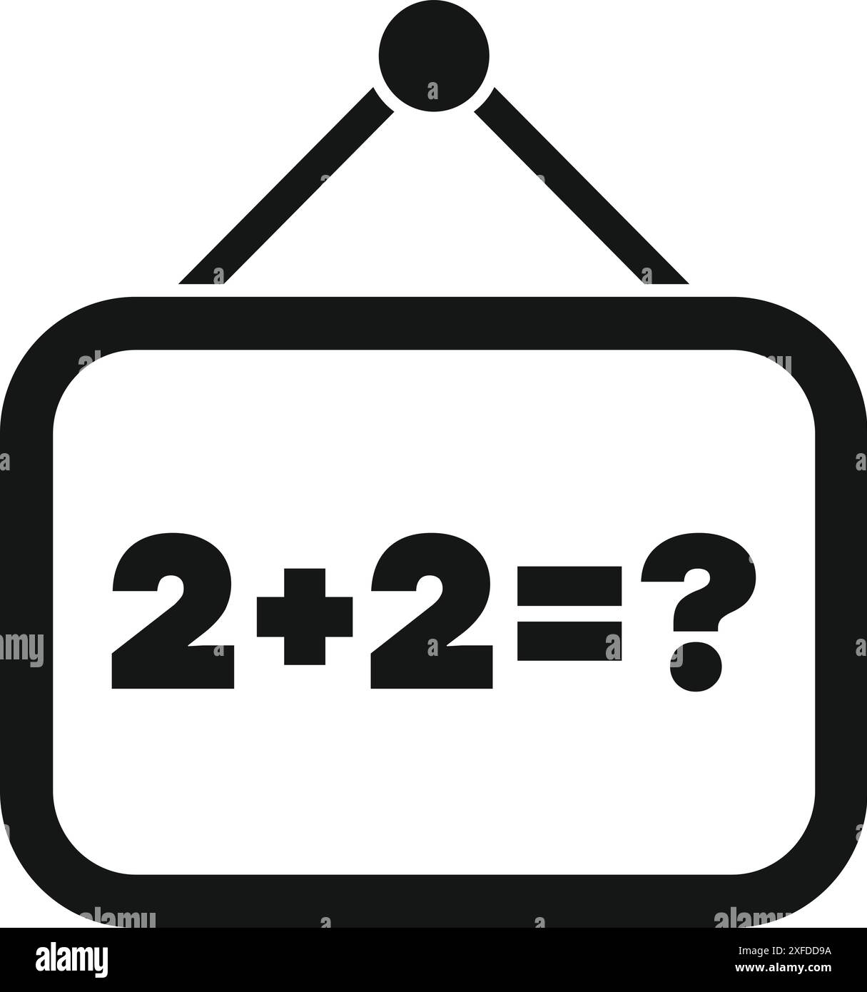 Einfaches hängendes Zeichen, das die mathematische Gleichung 2 plus 2 zeigt Stock Vektor