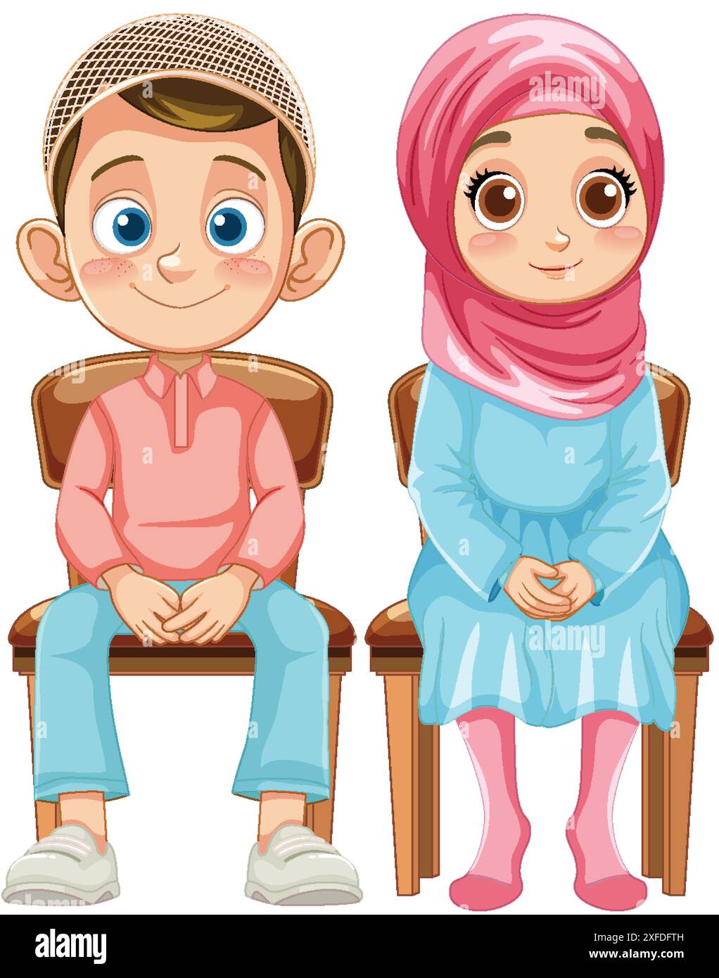 Illustration eines muslimischen Jungen und Mädchens sitzend Stock Vektor