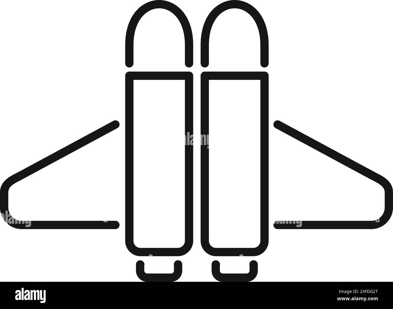 Einfaches Liniensymbol eines zweimotorigen Flugzeugs, das von der Start- und Landebahn eines Flughafens startet Stock Vektor
