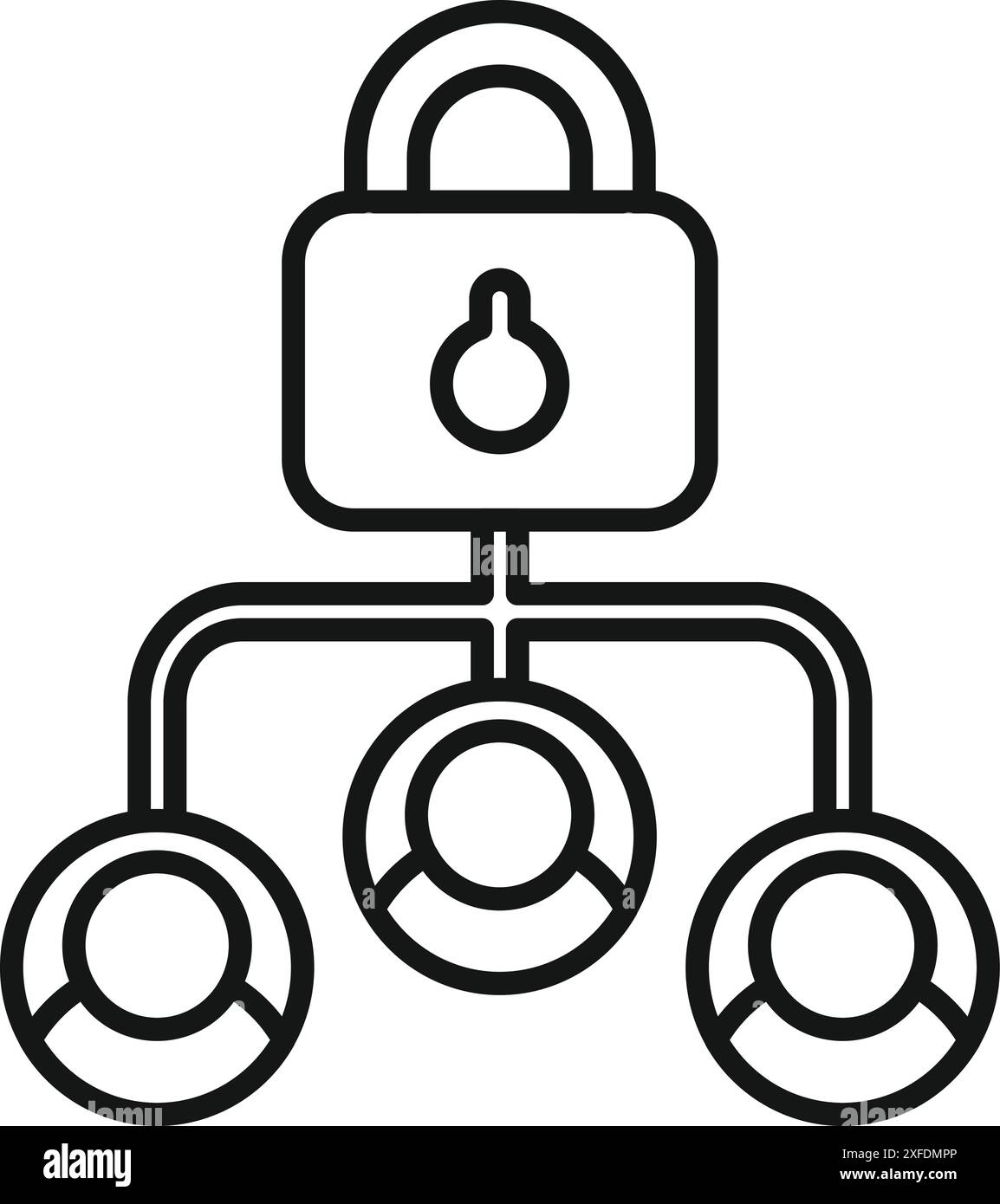 Vorhängeschloss verbindet ein Team von Fachleuten und symbolisiert sicheren Zugriff und Datenschutz in einer kollaborativen Arbeitsumgebung Stock Vektor