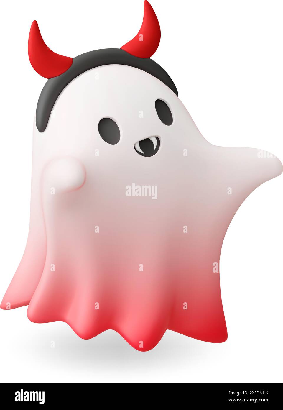 3D isolierter gespenstischer Geist. Halloween Vampirkostüm. Phantom mit Teufelshörnern, verrücktes Gespenst. Partymonster, realistisches Vektor-Renderelement Stock Vektor