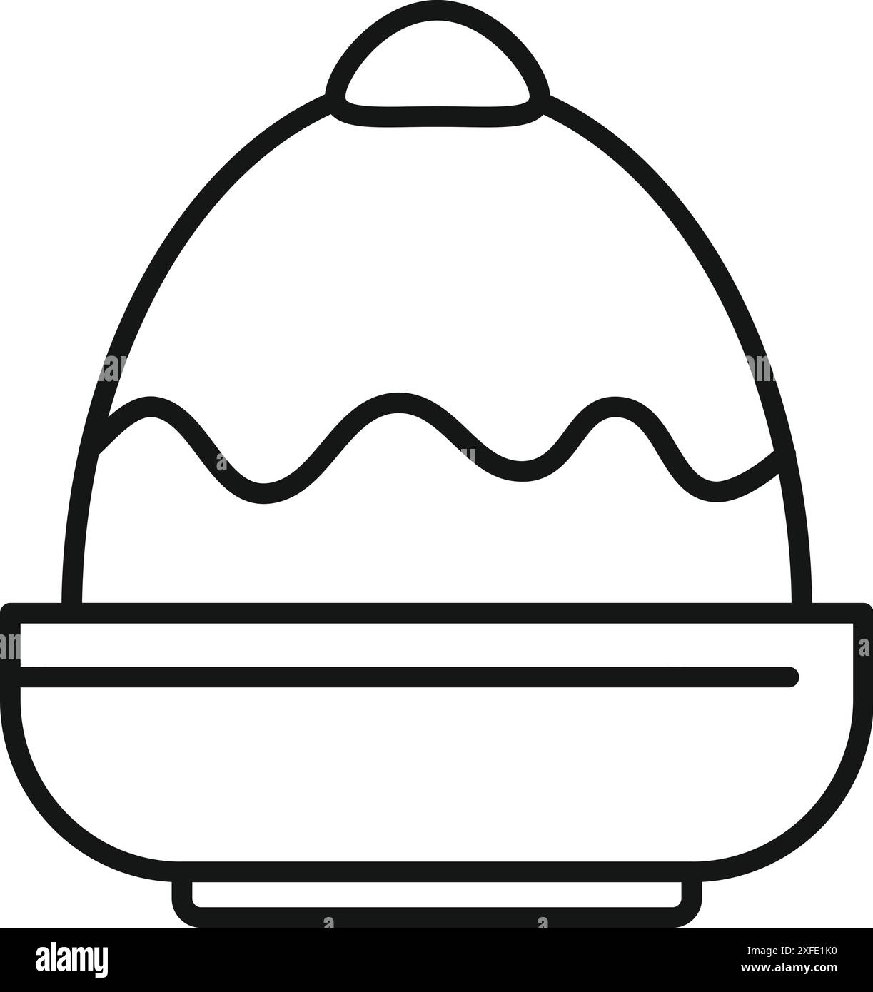 Line Art Ikone eines süßen Puddingdesserts, serviert in einer Schüssel und garniert mit einem Klecks Sahne Stock Vektor