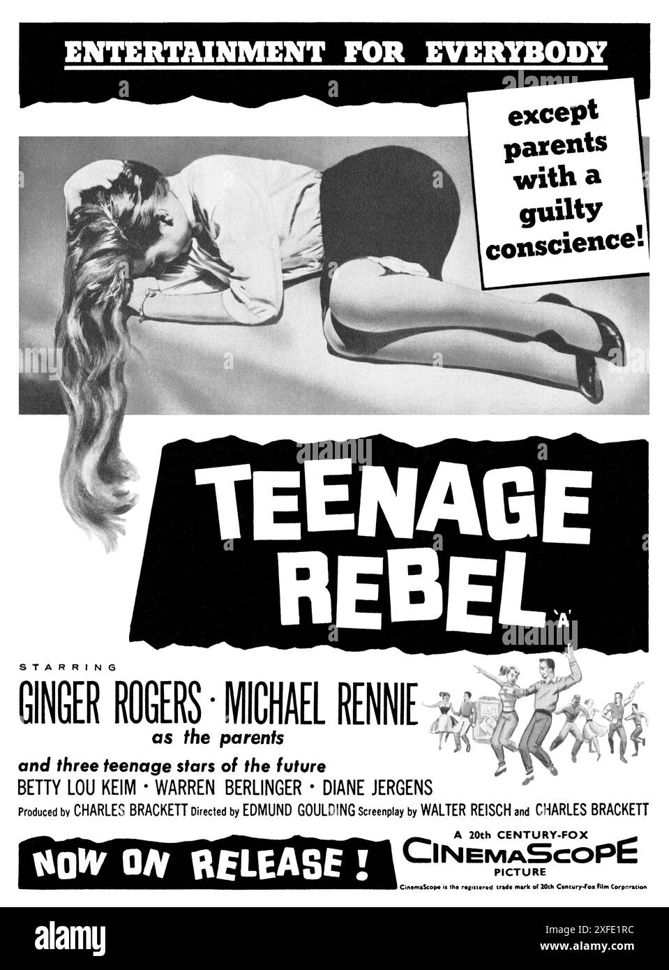 1957 wurde der Film Teenage Rebel mit Ginger Rogers, Michael Rennie, Betty Lou Keim, Warren Berlinger und Diane Jergens in den Hauptrollen gezeigt. Regie führte Edmund Goulding. Stockfoto