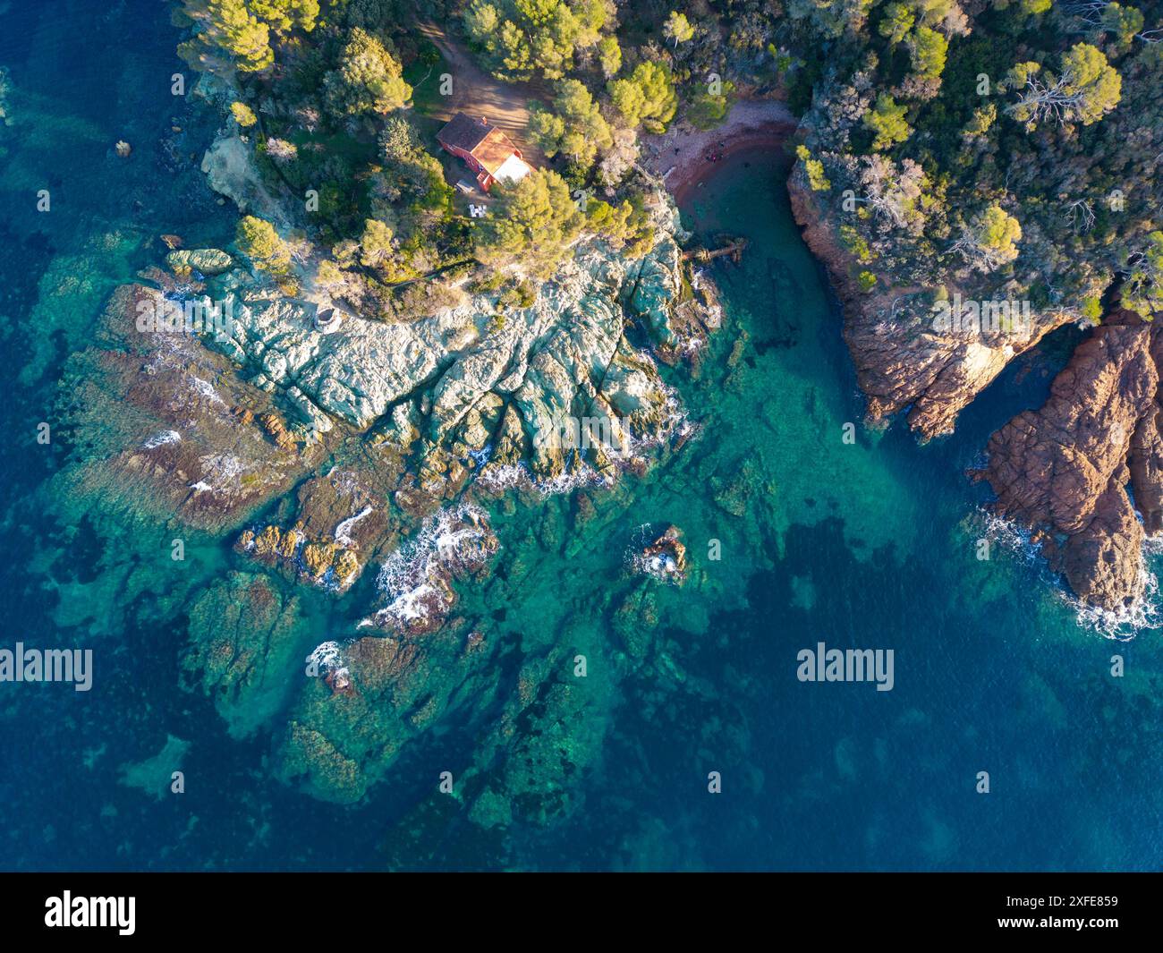 France, Var, Corniche de l'Esterel, Saint Raphael, Cap du Dramont (Luftaufnahme) Stockfoto