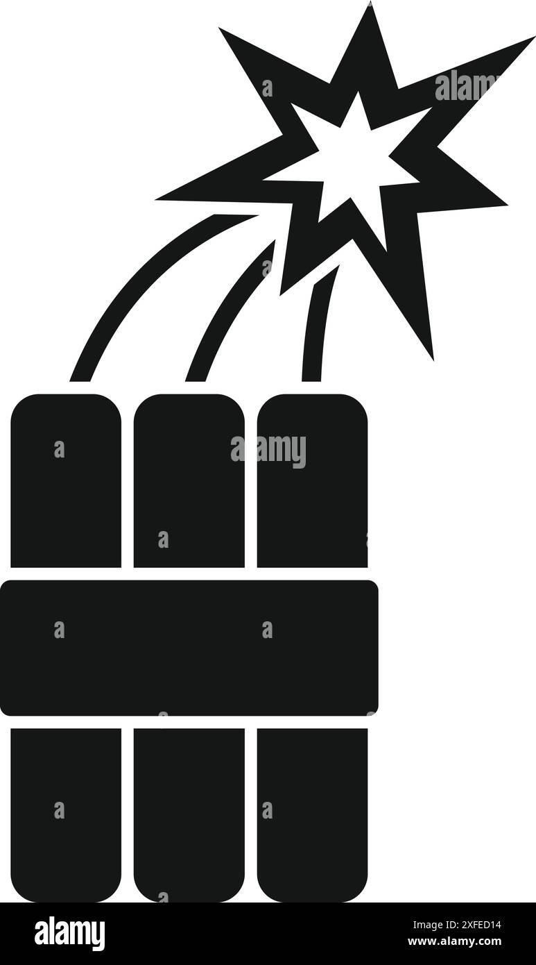 Schwarze Silhouette von drei Dynamit-Stöcken, die vor Funken explodieren Stock Vektor