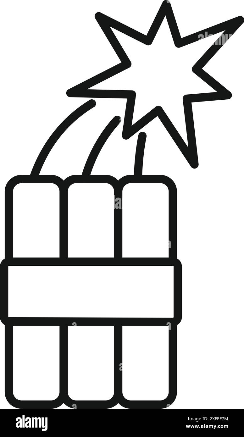 Ein Bündel Dynamit explodiert mit einem brennenden Docht und funkelt Stock Vektor