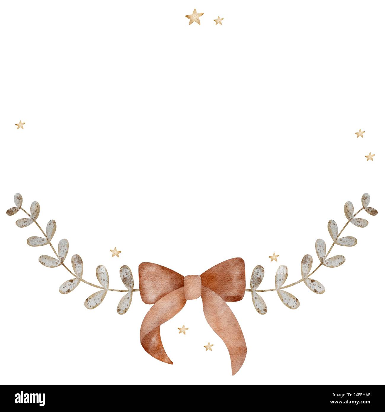 Aquarellrahmen eine Schleife, Pflanze im Vintage-Stil. Illustration für Grußkarten, Poster, Kleidung, Geschirr, Verpackung, Scrapbooking Stockfoto