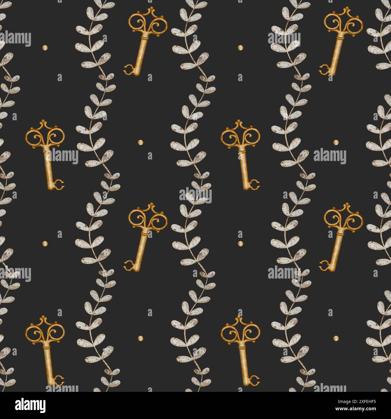 Nahtlose Mustertasten, Zweige Aquarellfarbe auf dunklem Hintergrund. Vintage-Illustration für Textil, Stoff, Kleidung, Verpackung, Tapete, Papier Stockfoto
