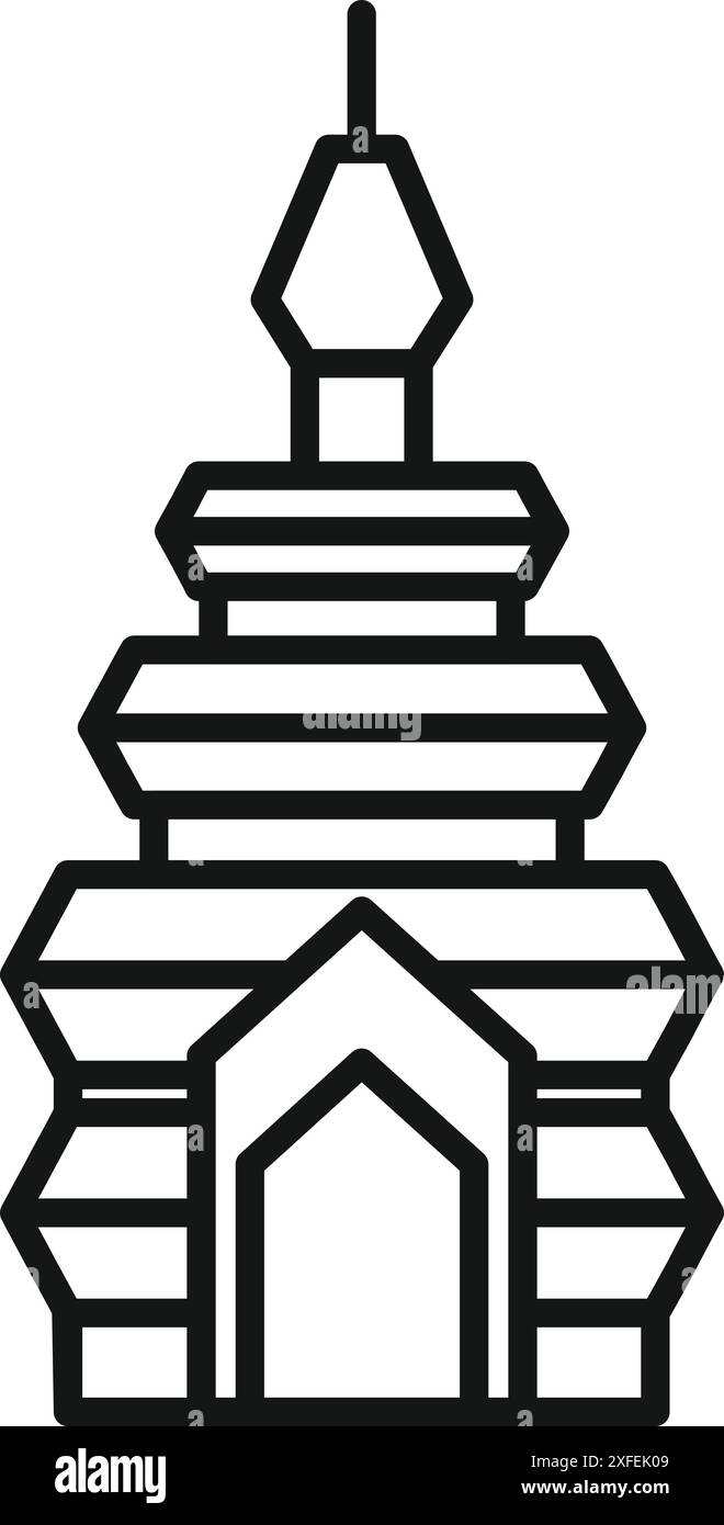 Strichkunstsymbol eines asiatischen Tempelgebäudes mit einem verzierten Dach Stock Vektor