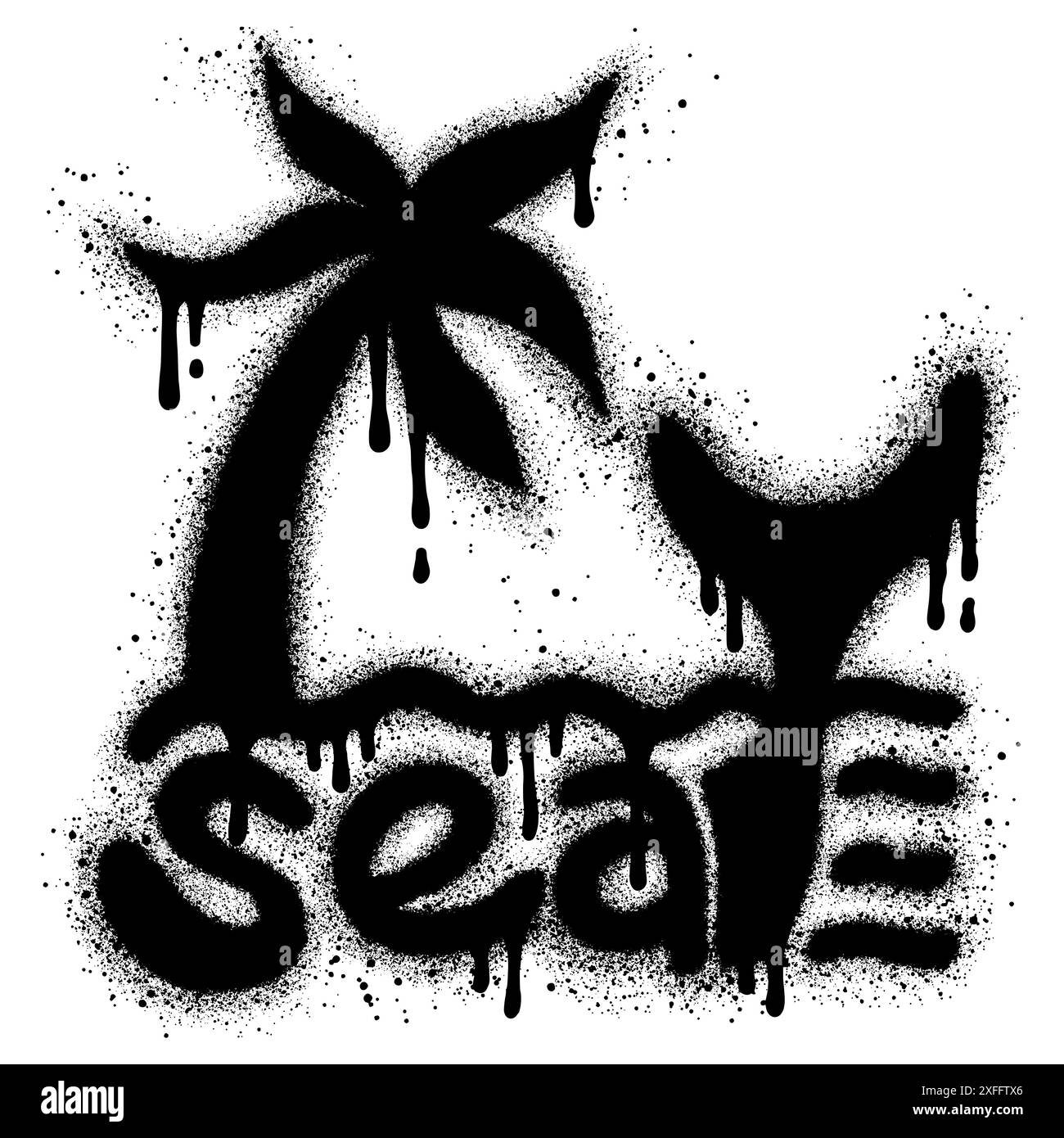 Meeresgraffiti mit schwarzer Sprühfarbe mit Palmen. Sommer-Symbol. Stock Vektor