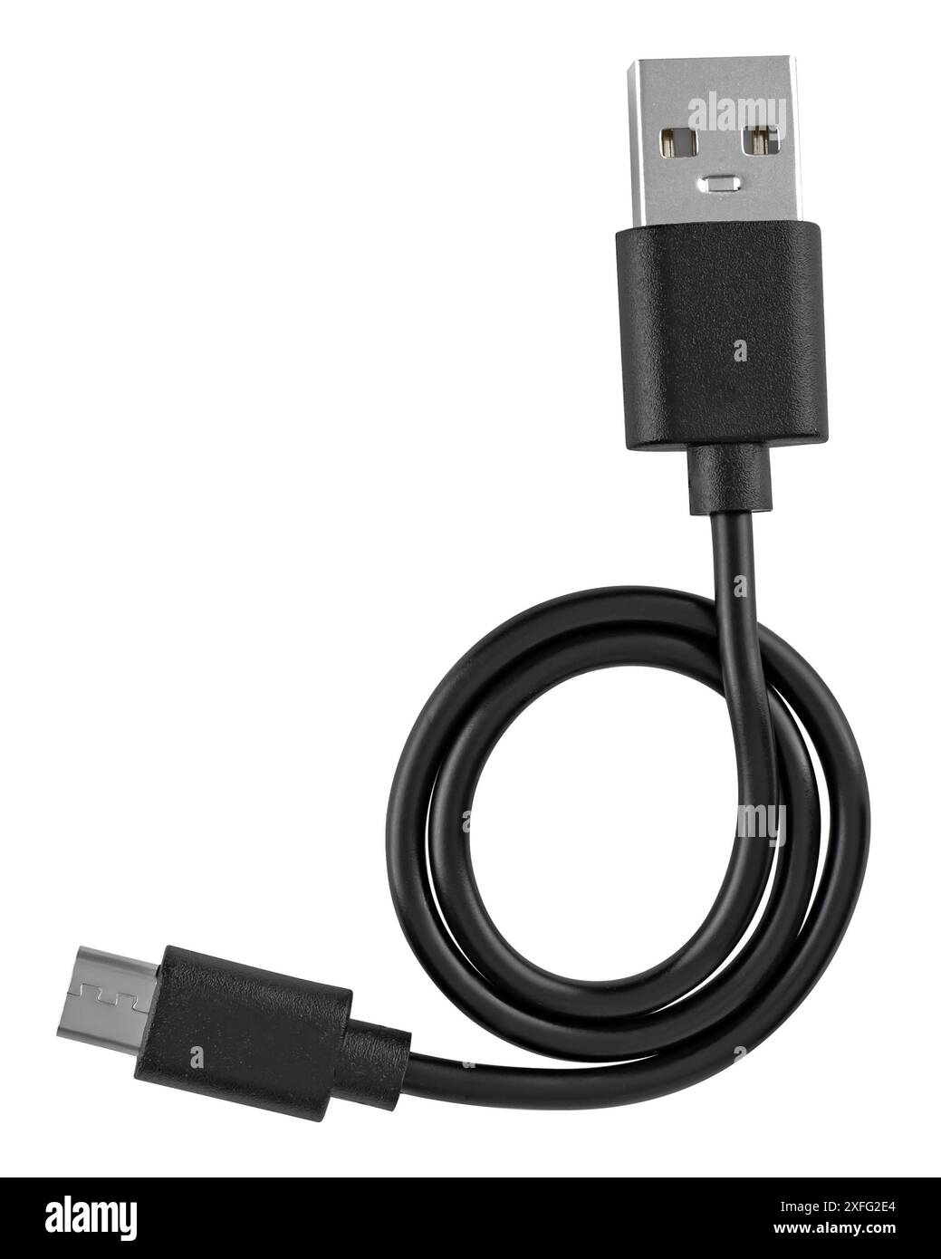 Kabel mit USB- und Micro-USB-Anschluss, auf weißem Hintergrund in Isolierung Stockfoto