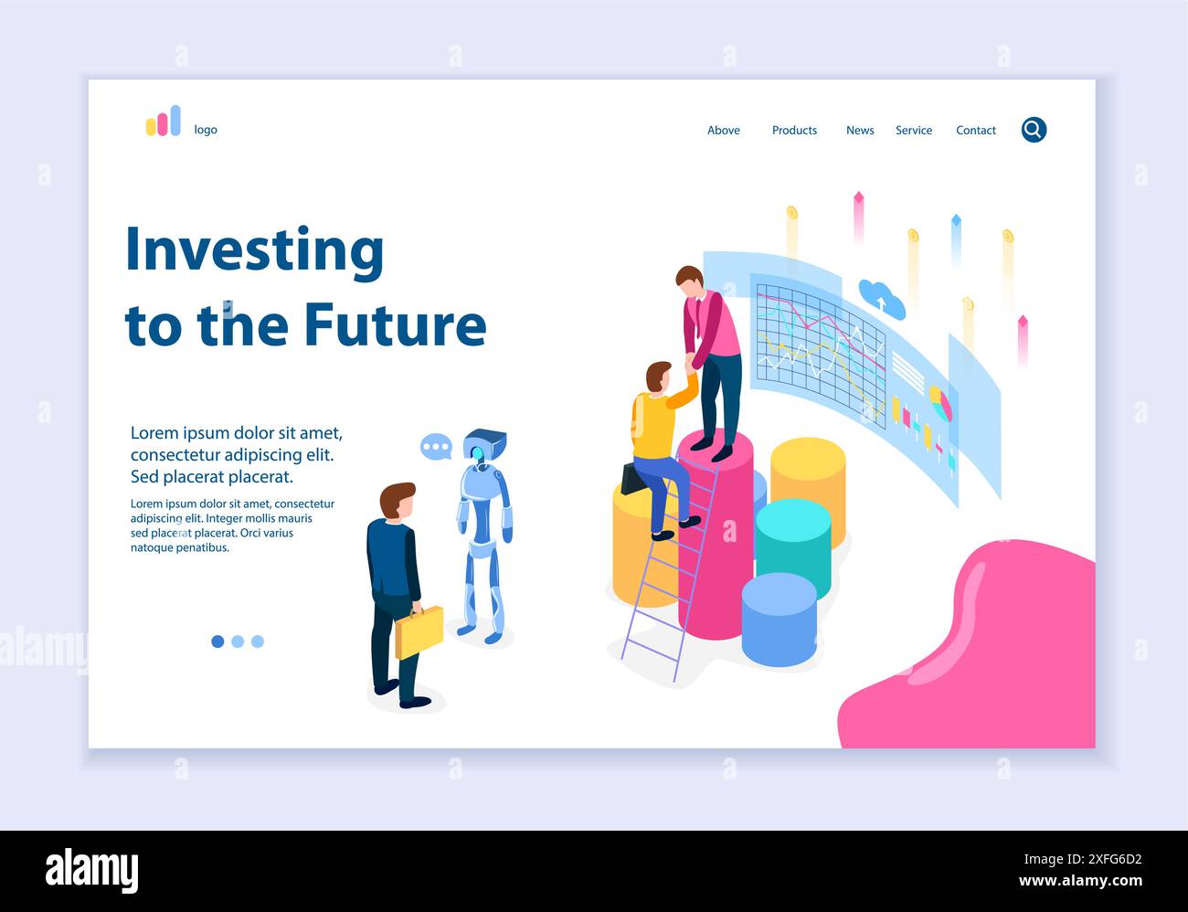 Kreative Website-Vorlage für Investitionen in das zukünftige Konzept, isometrische 3D-Designvektorillustration Stock Vektor