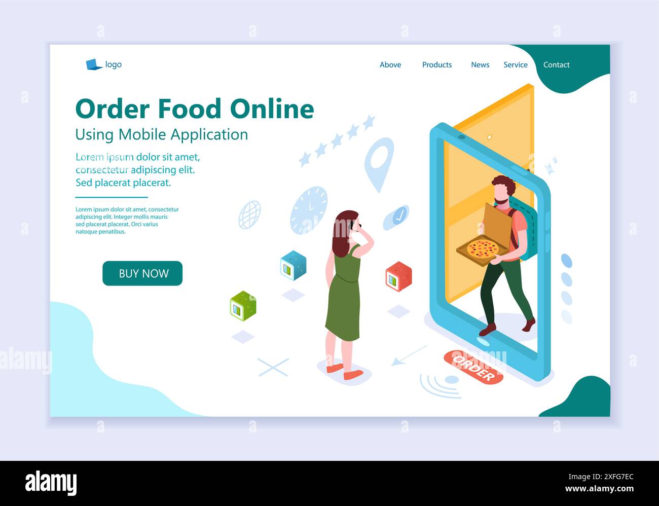 Konzept der Online-Bestellung von Lebensmitteln, Webvorlage, isometrische 3D-Vektorillustration für Grafik- und Webdesign Stock Vektor