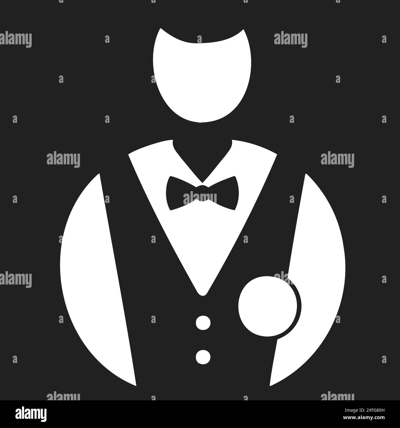 Symbol des Kellners mit Bowtie und Tablett Stock Vektor