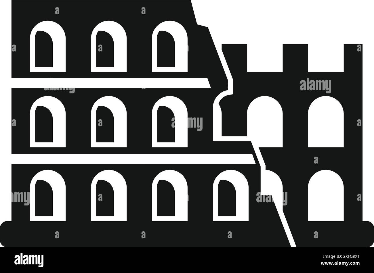 Schwarz-weiße Ikone des kolosseums, die sein Alter und seinen Verfall hervorhebt Stock Vektor