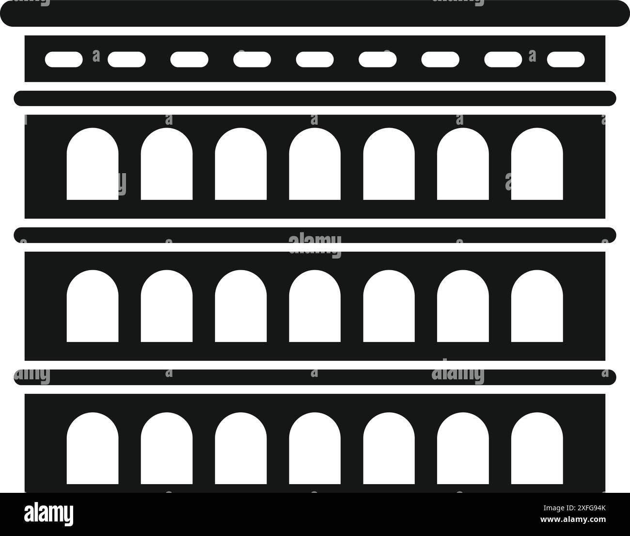Schwarze Silhouette des kolosseums, ein berühmtes Wahrzeichen des antiken roms, das römische Architektur zeigt Stock Vektor