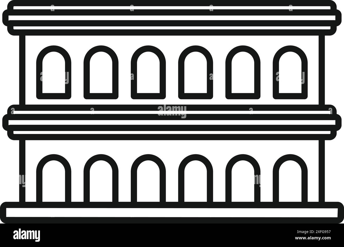 Einfache Darstellung eines römischen Gebäudes mit Bögen, die an die Kraft und Schönheit der antiken römischen Architektur erinnern Stock Vektor