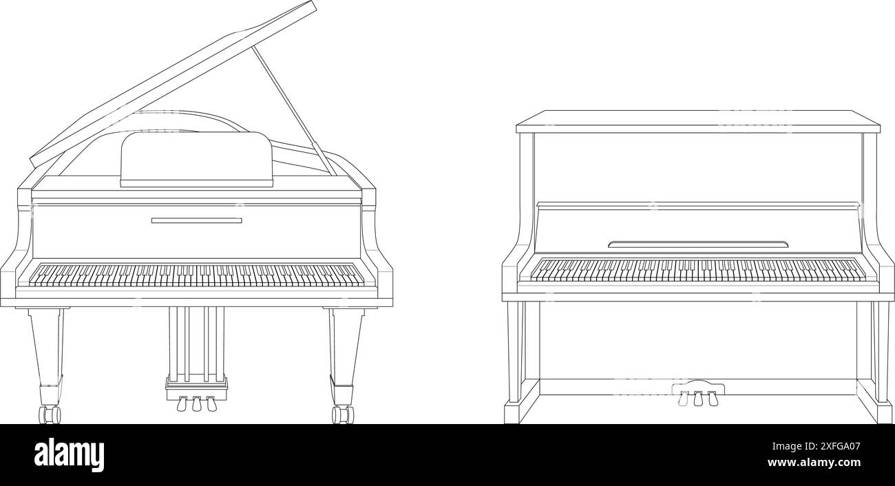 Vektor-Illustration Satz von Saiteninstrumenten, die durch das Anschlagen der Saiten für die Färbung in Zeichentrickstil isoliert auf weißem Hintergrund spielen Stock Vektor