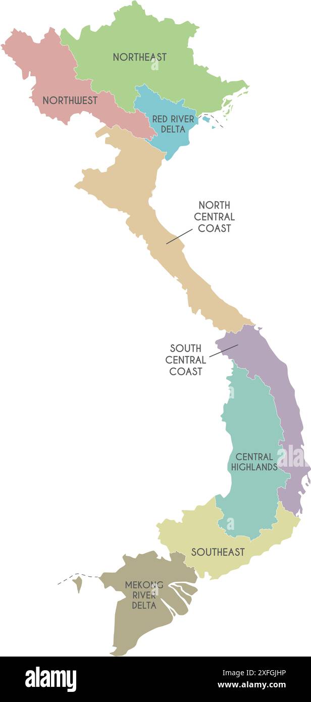 Vektorkarte von Vietnam mit Regionen oder Gebieten und Verwaltungsbereichen. Bearbeitbare und klar beschriftete Ebenen. Stock Vektor
