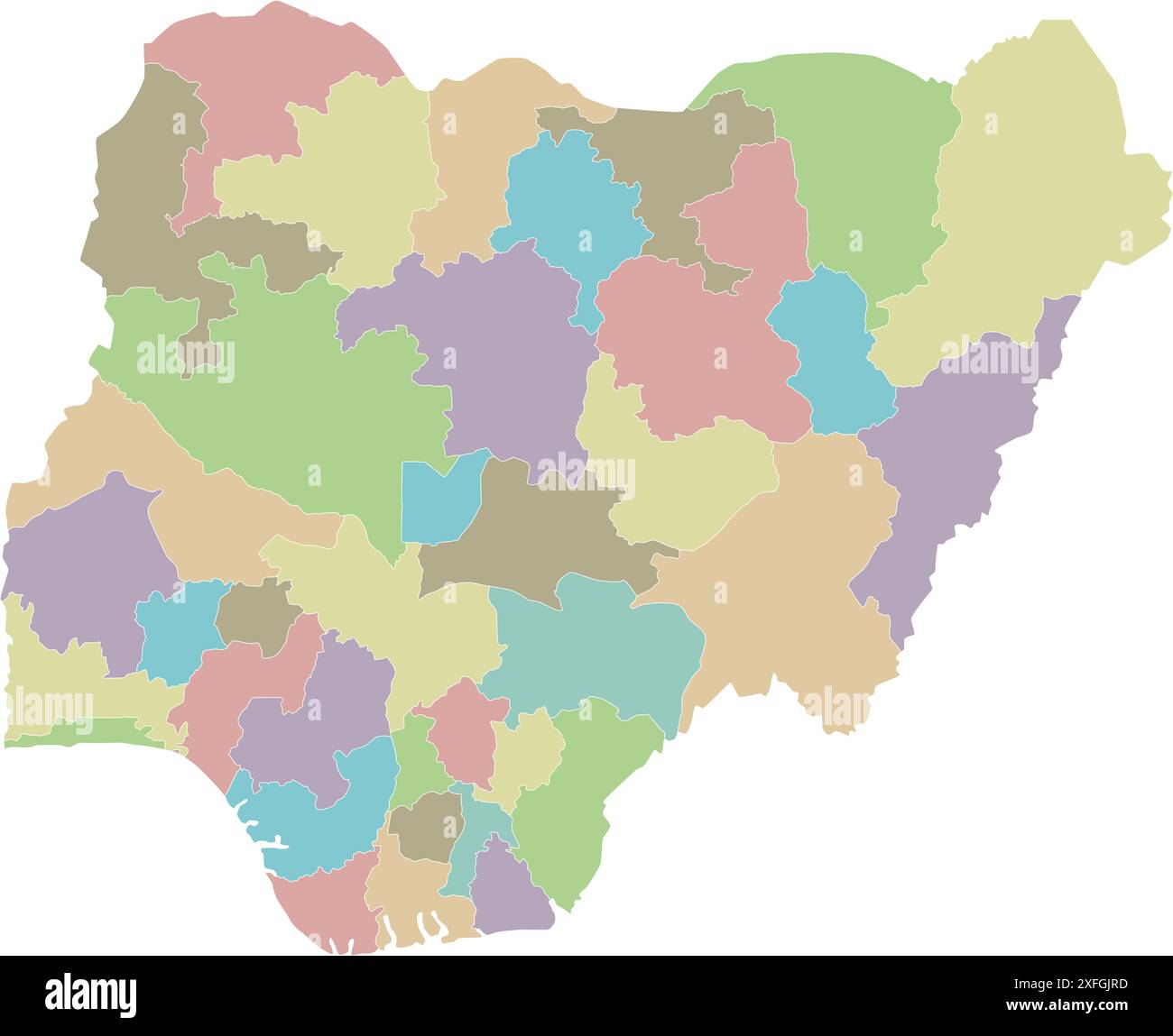 Vektor regionale leere Karte von Nigeria mit bundesstaaten und Verwaltungseinheiten. Bearbeitbare und klar beschriftete Ebenen. Stock Vektor