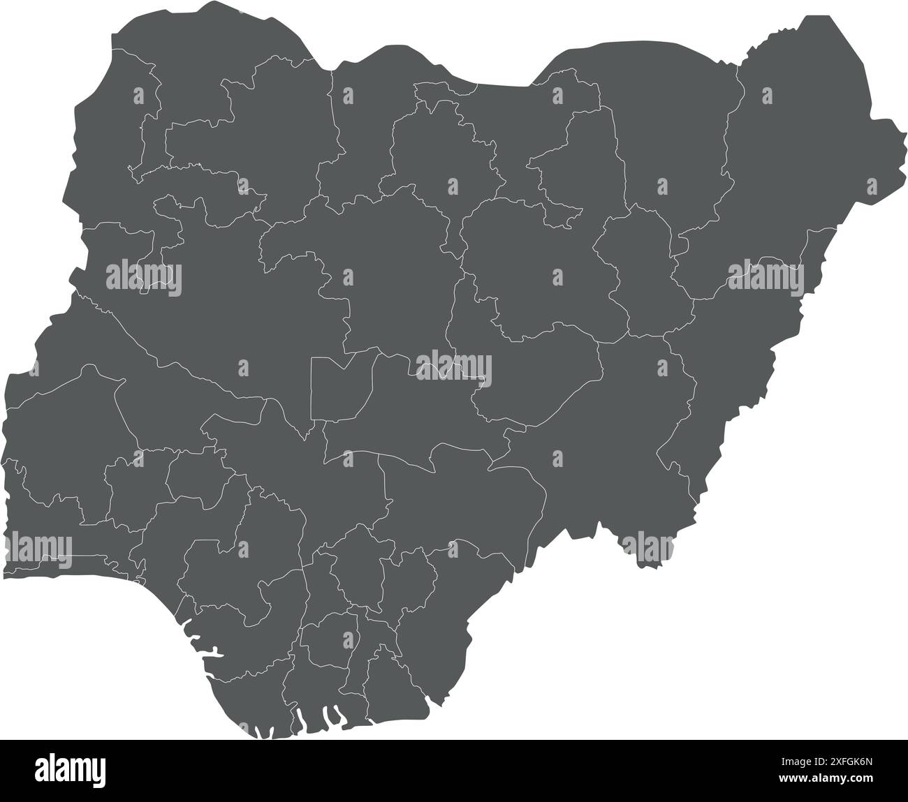 Vektor regionale leere Karte von Nigeria mit bundesstaaten und Verwaltungseinheiten. Bearbeitbare und klar beschriftete Ebenen. Stock Vektor