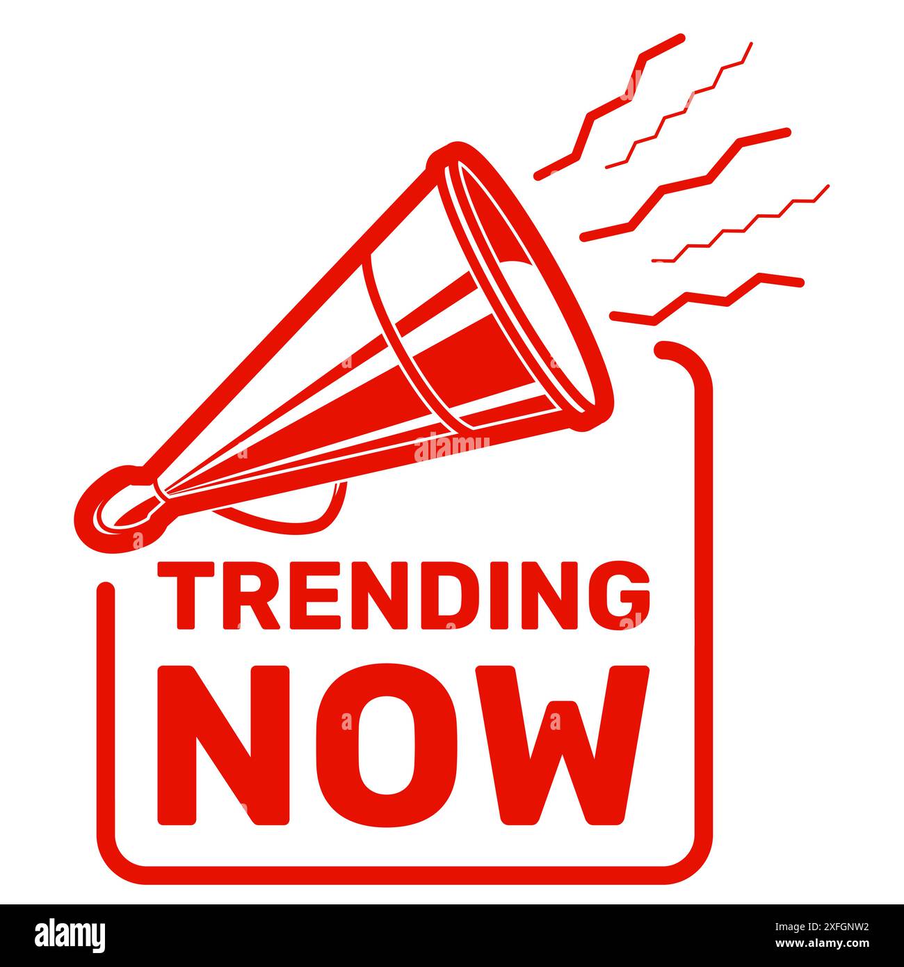 Jetzt im Trend, Banner mit Retro-Megaphon, aktuelle Produktankündigung, Bestsellerwerbung, Vektor Stock Vektor