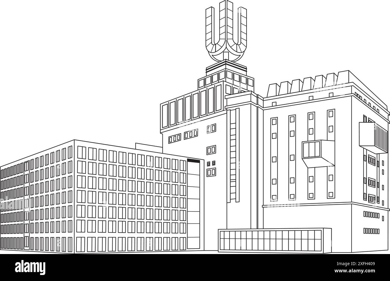 U-Tower, Deutschland - Dortmunder U-Tower ist ein Zentrum für Kunst und Kreativität und beherbergt das Museum Ostwall. Stock Vektor