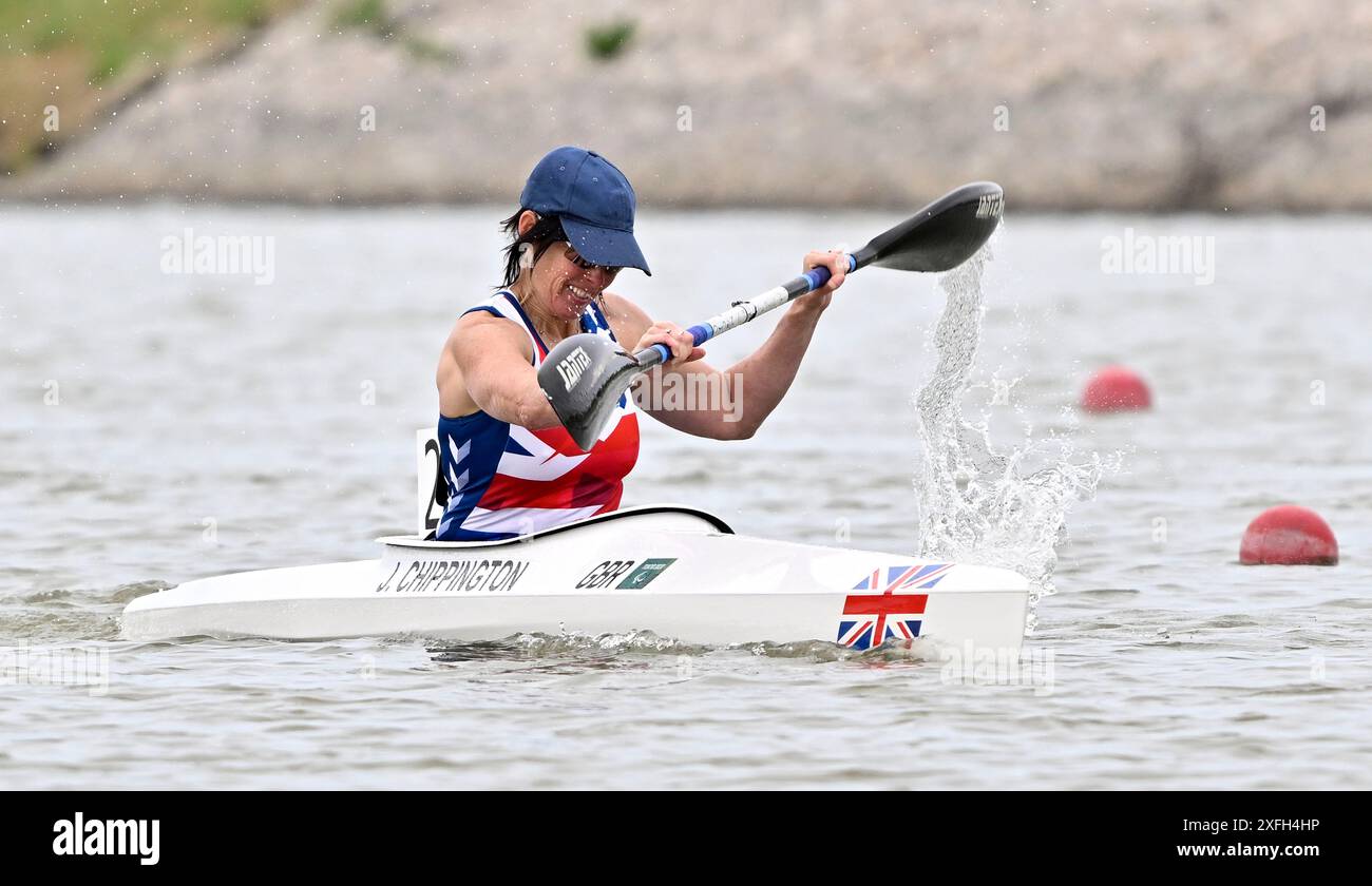 Szeged. Ungarn. 11. Mai 2024. Die ICF 2024 Canoe Sprint World Cup und Paracanoe World Championships. Szeged Olympic Wasserpark. Jeanette Chippington (GBR) im KL1 Women 200m Finale A während der Paracanoe Weltmeisterschaft/Kanu-Sprint-Weltmeisterschaft in Szeged, Ungarn. Stockfoto