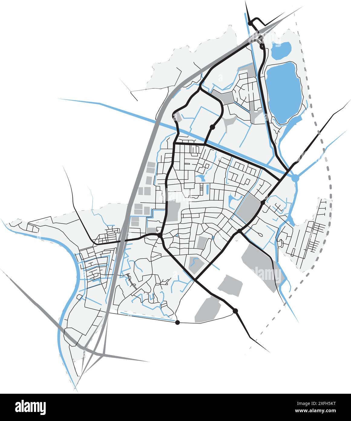 Kartenabbildung in 3 Farben des südholländischen Dorfes Oegstgeest in den Niederlanden Stock Vektor