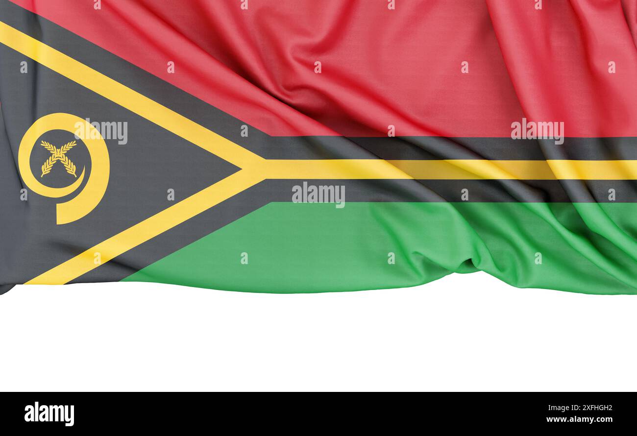 Flagge von Vanuatu auf weißem Hintergrund mit Kopierraum unten. 3D-Rendering Stockfoto