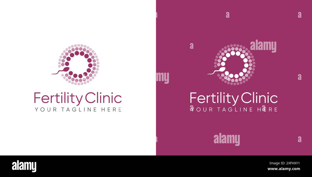 Logo der Fertilitätsklinik. Sperma Symbole Gesundheit Fruchtbarkeit Schwangerschaft Frauen. Logo Design Vektor Stock Vektor