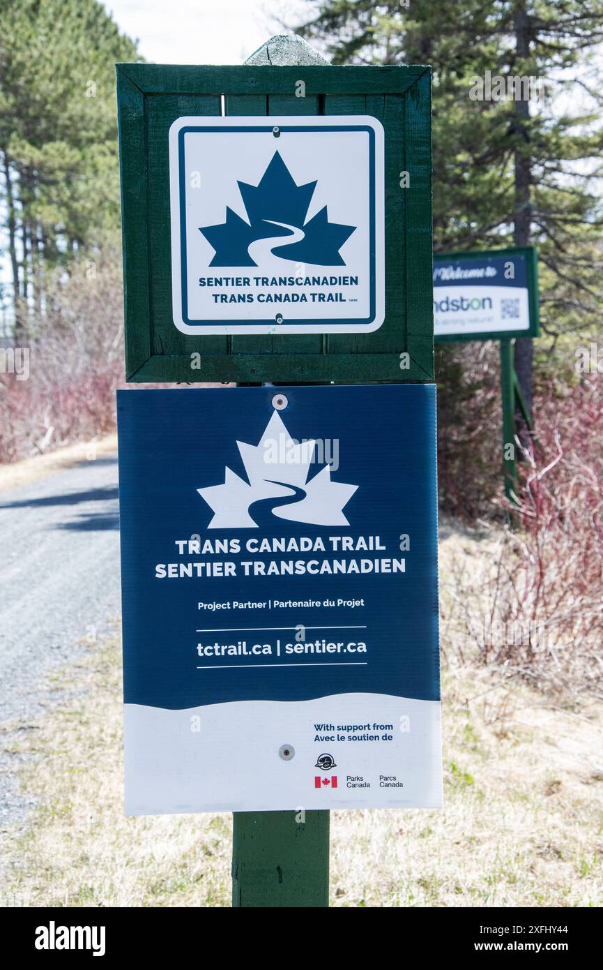 Parks Canada Trans Canada Trail-Schild in Edmunston, New Brunswick, Kanada Stockfoto