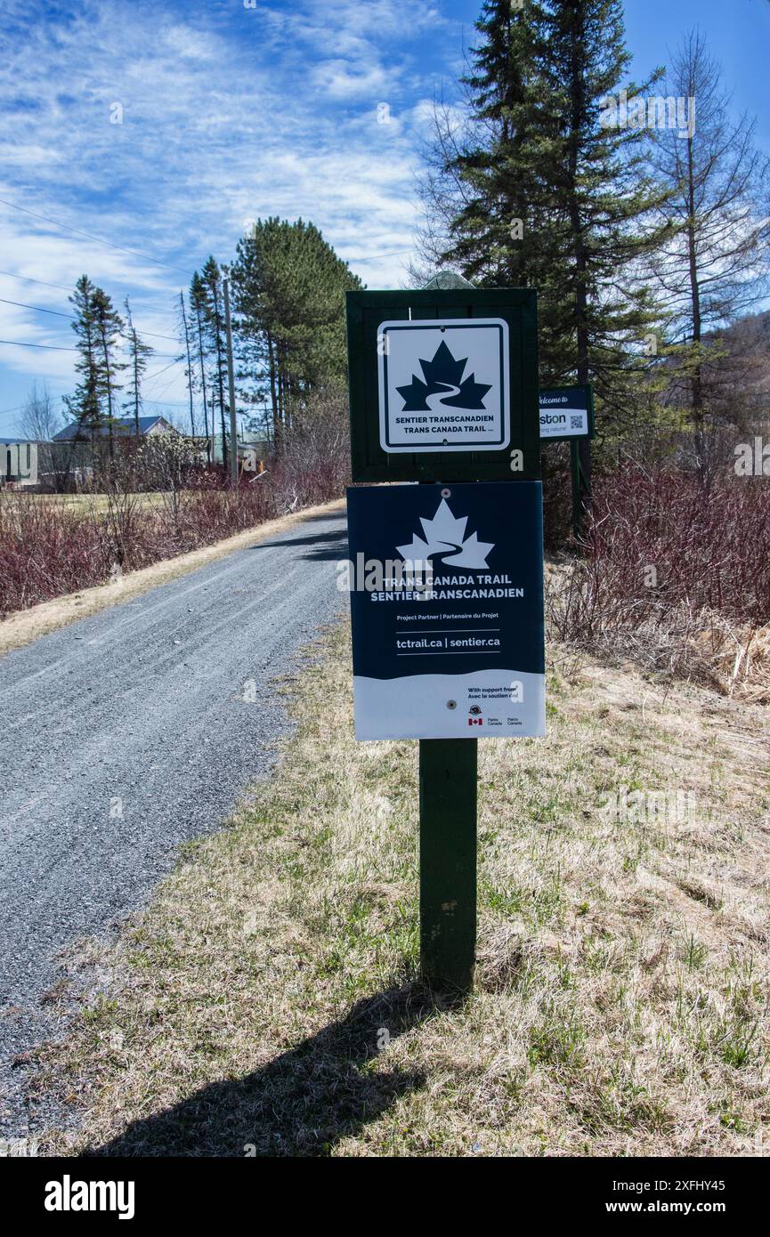 Parks Canada Trans Canada Trail-Schild in Edmunston, New Brunswick, Kanada Stockfoto