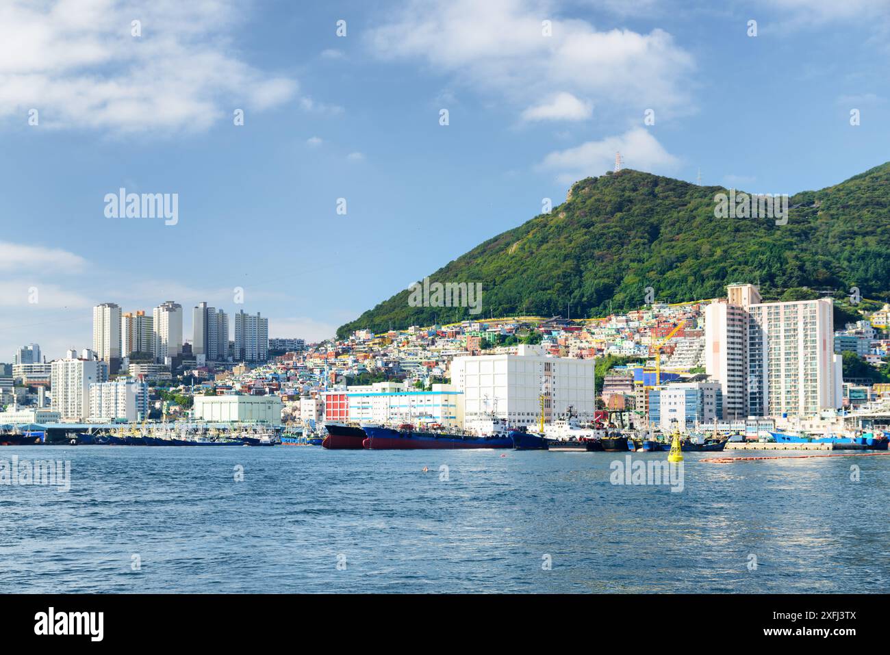 Wunderschöner Blick auf Busan in Südkorea am sonnigen Sommertag. Malerische Stadtlandschaft. Stockfoto