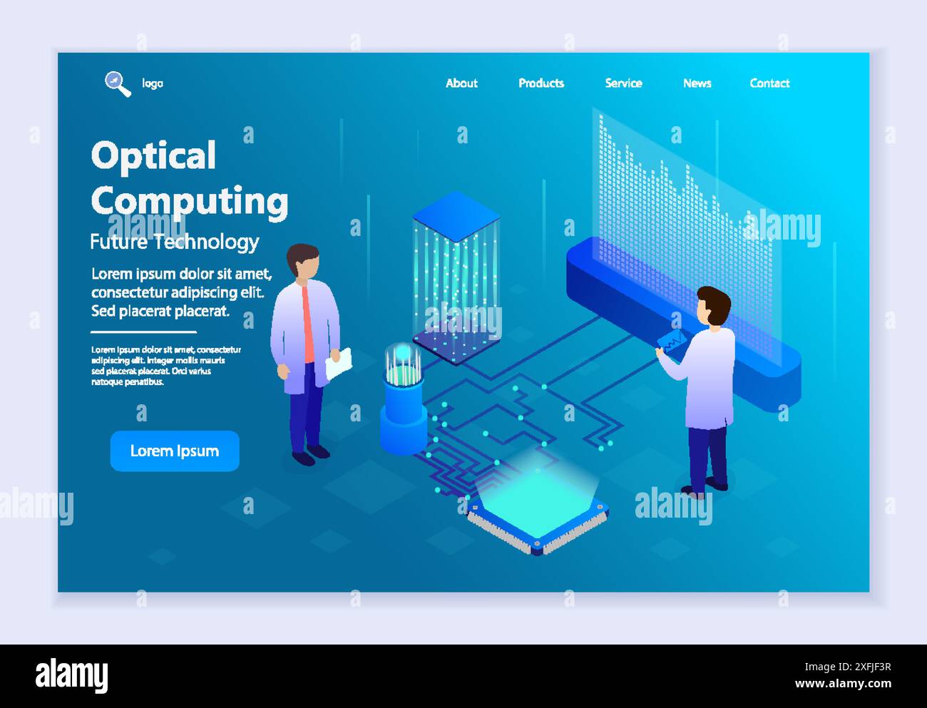 Zukunftstechnologie – Optisches Computing, isometrische 3D-Vektorillustration, für Grafik- und Webdesign Stock Vektor