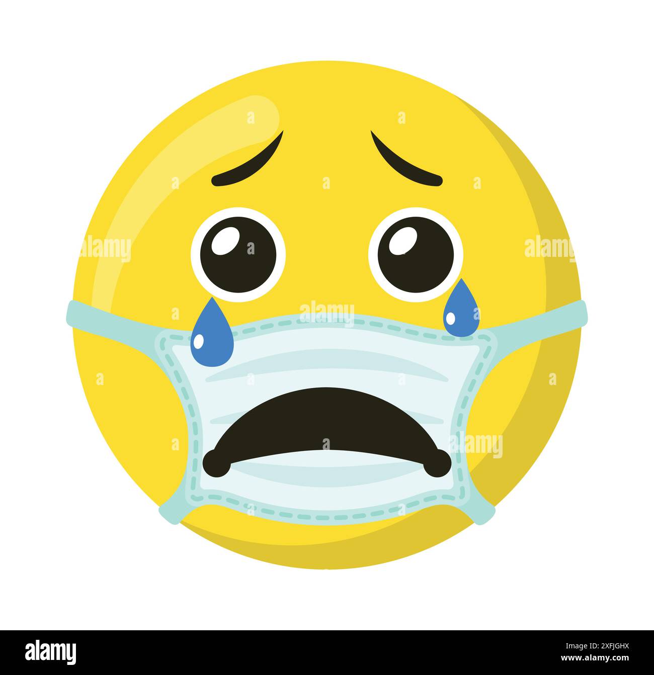 Gelbes Emoticon und Emoji-Lächeln in der medizinischen Maske, flache Vektorillustration Stock Vektor