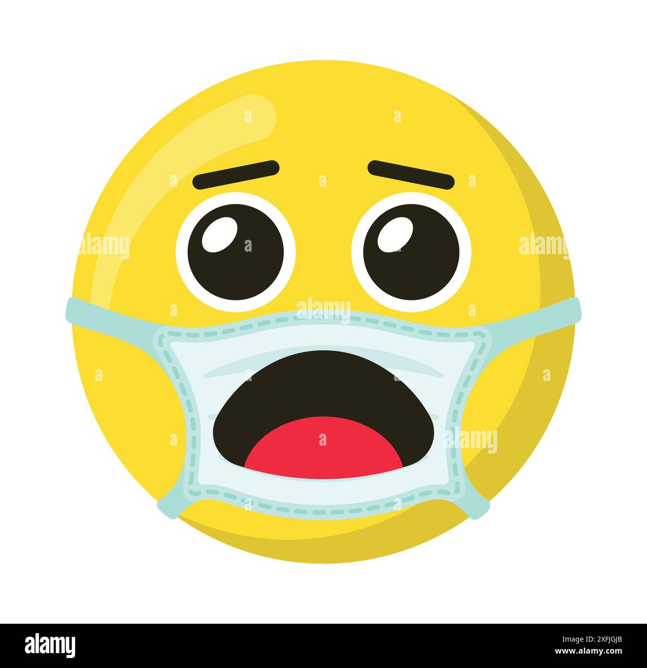 Gelbes Emoticon und Emoji-Lächeln in der medizinischen Maske, flache Vektorillustration Stock Vektor