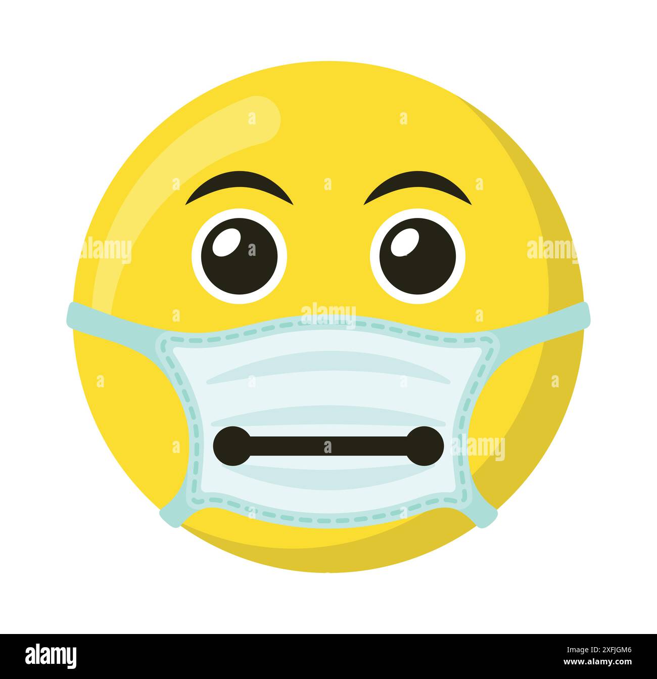 Gelbes Emoticon und Emoji-Lächeln in der medizinischen Maske, flache Vektorillustration Stock Vektor